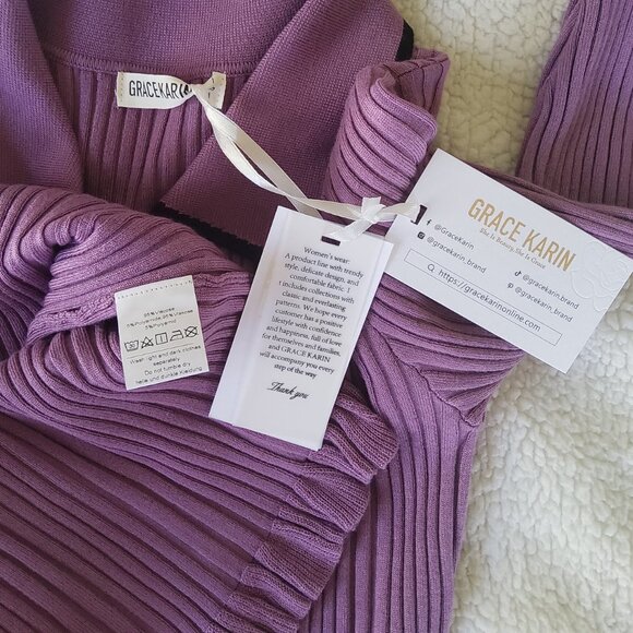 GRACE KARIN Long Sleeve Sweater Dress Button Knit Slim Fit Casual V Neck Bodycon - Picture 3 of 8